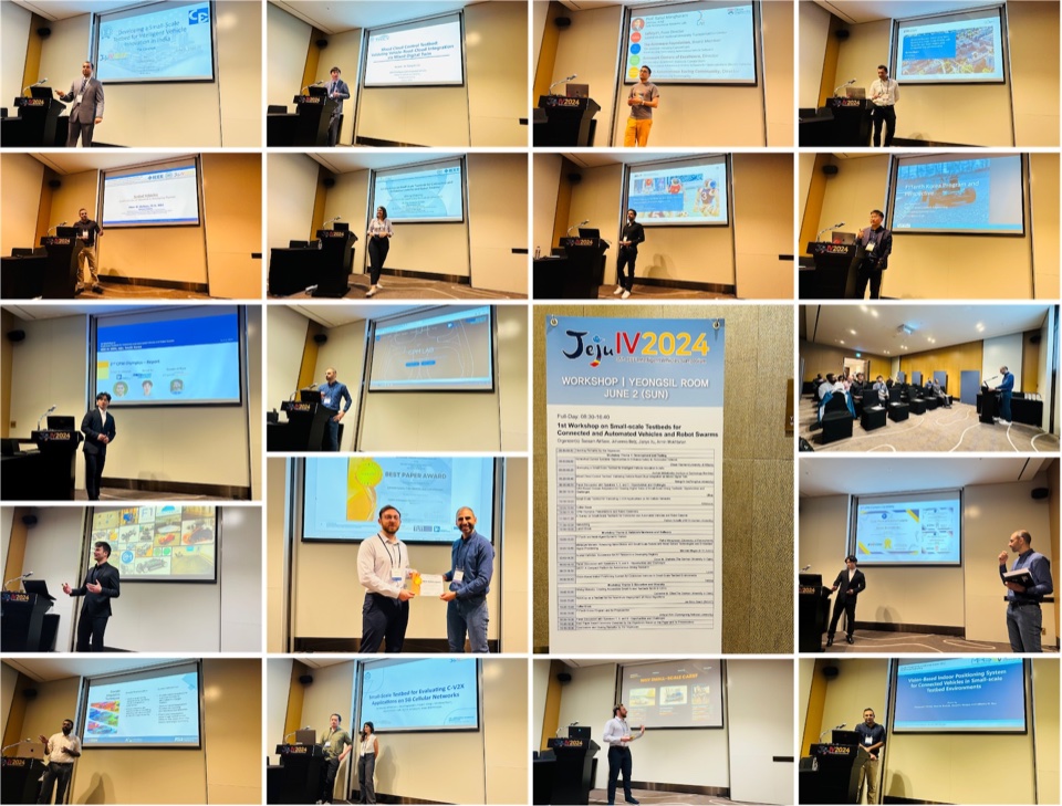 Collage of presentations and participants at the small-scale testbeds workshop at IEEE IV 2024